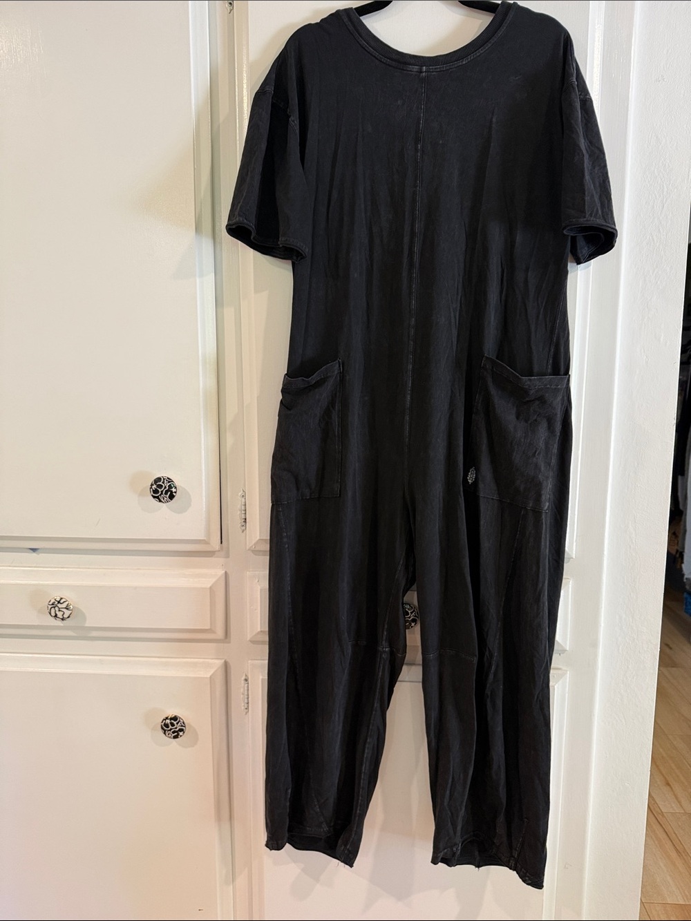 FP Movement by Free People Black Short-Sleeve Cotton Jumpsuit with Pockets